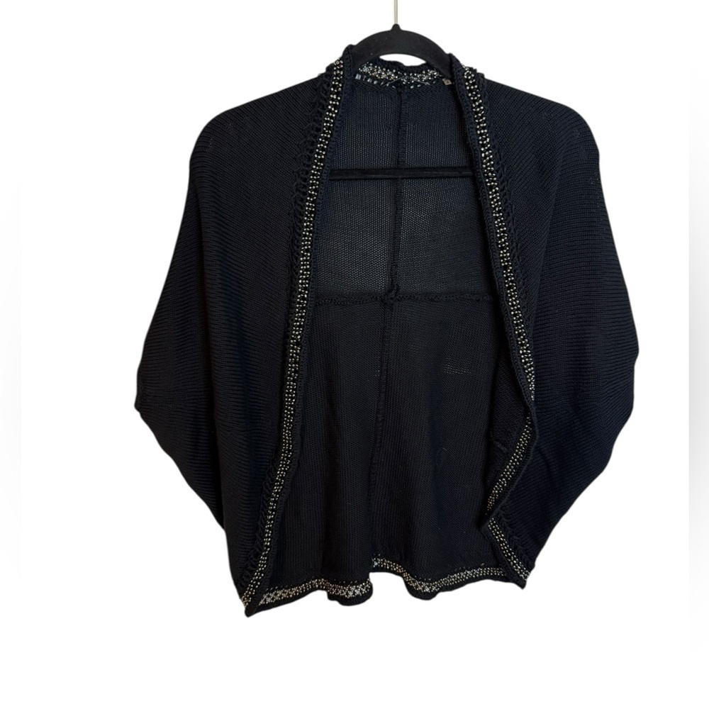 Elie Tahari Black Beaded Cocoon Silk Blend Knit Cardigan
